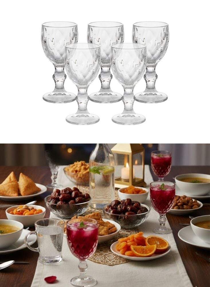 بريميم طقم أكواب زجاجية شفافة مكوّن من خمس قطع أكواب أنيقة ذات ساق للماء والعصير - Image 1